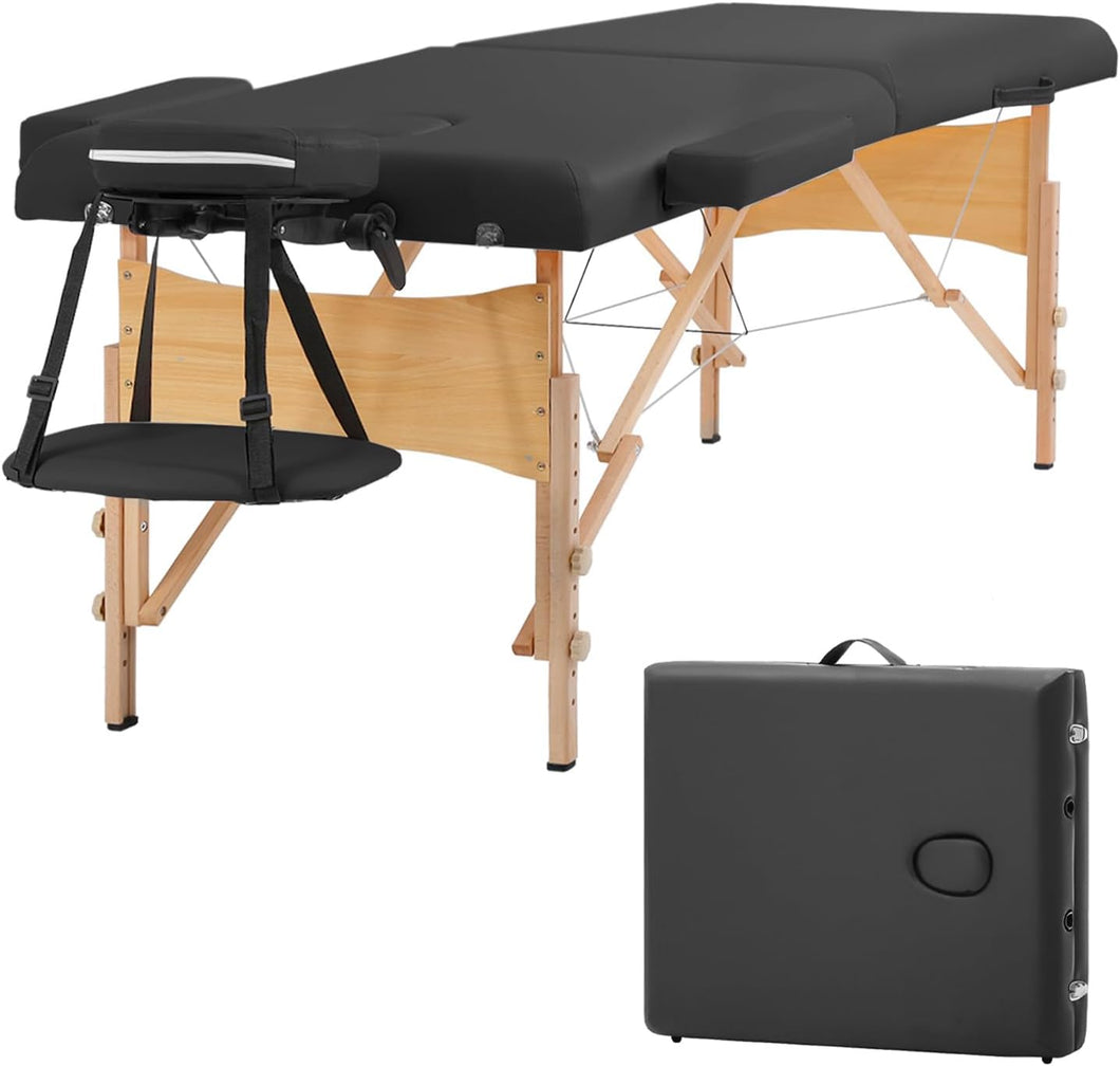 Portable Massage Table 28 Inch Wide Lash Bed Height Adjustable 2 Folding Spa Table with Non-Woven Bag for Spa Footmassage Facial CareSpa Tattoo(Black)