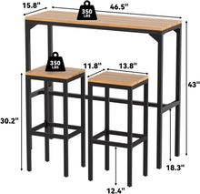 Cargar imagen en el visor de la galería, New 3-Piece Dining Table Set, 47&quot; Kitchen Table &amp; Chair Sets for 2 Pub Tables Bar Height Table w/ 2 Stools, Space Saving Design for Dining Room Living Room Kitchen
