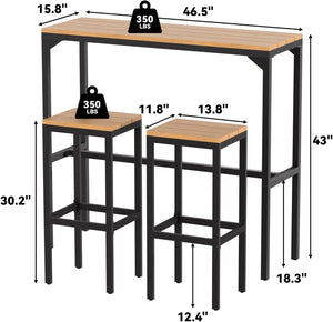 New 3-Piece Dining Table Set, 47" Kitchen Table & Chair Sets for 2 Pub Tables Bar Height Table w/ 2 Stools, Space Saving Design for Dining Room Living Room Kitchen