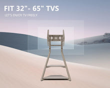 Cargar imagen en el visor de la galería, FITUEYES Design Corner TV Stand for 32 43 50 55 65 Inch TVs, Small Spaces Floor TV Stand Rolling TV Cart for LCD/LED Flat Curved Screens, Modern Living Room Television Stands, Eiffel Series, Camel

