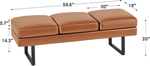 Furmax 59.6 Inches Waiting Room Chairs - 3 Seats Faux Leather Office Guest Chair - Conference Room Upholstered Reception Bench - Lobby Furniture for Salon and Shop, Brown