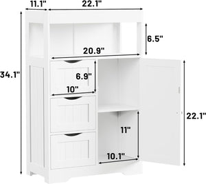 Bathroom Storage Cabinet Adjustable Shelf Wooden Floor Cabinet with 3 Drawers and 1 Door Freestanding Storage Organizer for Bathroom Living Room Kitchen (White)d greatly lowers the risk of tipping.
