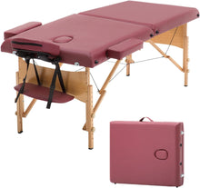 Load image into Gallery viewer, Portable Massage Table 28 Inch Wide Lash Bed Height Adjustable 2 Folding Spa Table with Non-Woven Bag for Spa Footmassage Facial CareSpa Tattoo(Burgundy)
