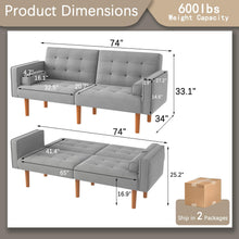 Load image into Gallery viewer, Convertible Sofa Bed, Upholstered Recliner Sleeper Sofa, Modern Fabric Folding Futon Sofa Couch for Compact Living Room, Small Apartment with Armrests and Pillows (Grey)
