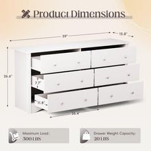 Load image into Gallery viewer, Dresser for Bedroom, 6 Wood Dresser Drawers, Wide Chest of Drawers, Storage Tower Unit, Modern Design for Bedroom, Living Room, Hallway, Entryway (White)
