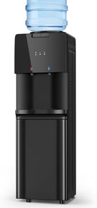 Water Dispenser with Hot & Cold Water, Top Loading Water Cooler for 3 or 5 Gallon Bottles with Child Safety Lock, Ideal for Kitchens, Offices, Pitch-Black