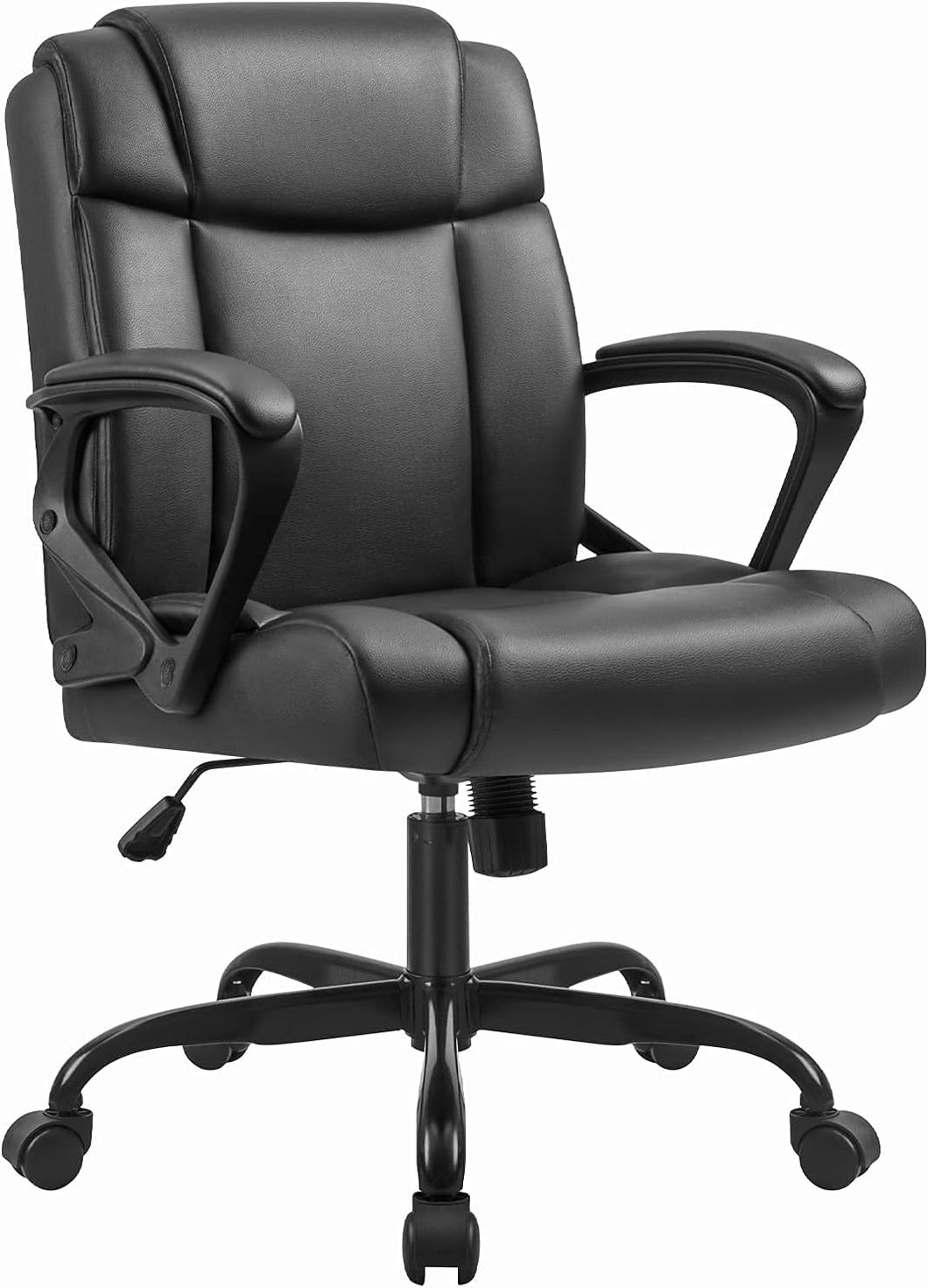 Mid Back Office Chair Computer Chair PU Leather Executive Desk Chair Swivel Chair with Padded Arms Back Support Weight Bearing