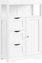 Load image into Gallery viewer, Bathroom Storage Cabinet Adjustable Shelf Wooden Floor Cabinet with 3 Drawers and 1 Door Freestanding Storage Organizer for Bathroom Living Room Kitchen (White)d greatly lowers the risk of tipping.
