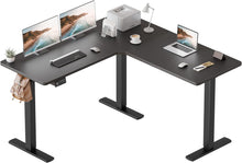 Load image into Gallery viewer, NEW L Shaped Standing Desk, Electric Height Adjustable Sit Stand Desk with Wooden Desktop, Home Office Desk with Memory Preset Function and Hook (Black)
