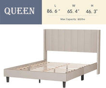Load image into Gallery viewer, Queen Size Velvet Upholstered Platform Bed Frame with Soft Tufted Headboard and Wooden Slats Support, No Box Spring Needed for Boys Girls Teens Adults, Noise-Free, Under Bed Storage (Beige)
