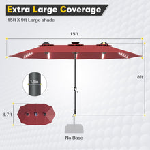 Cargar imagen en el visor de la galería, New 15ft Patio Umbrella with Solar Lights, Large Double Umbrella Outdoor, Rectangle Deck Umbrella with 156 PCS LED Lights and Crank Handle for Backyard Deck Pool Shade in Burgundy(1.9&quot; Pole) Visit the AECOJOY Store
