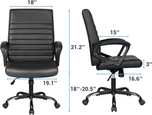 Mid Back Ribbed Desk Chair PU Leather Executive Office Chair Swivel Computer Chair with Soft Padded Arms
