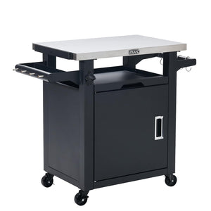 Deluxe Outdoor Rolling Prep Station, 20" x 30" Stainless Steel Kitchen Storage Island with Enclosed Cabinet and Storage Drawer