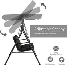 Cargar imagen en el visor de la galería, Outdoor Patio Swing Chair for Adults, 3-Seat Porch Swings with Adjustable Canopy, Outside Swing Bench with Removable Cushion, Suitable for Backyard, Garden, Yard, Poolside, Balcony (Black)
