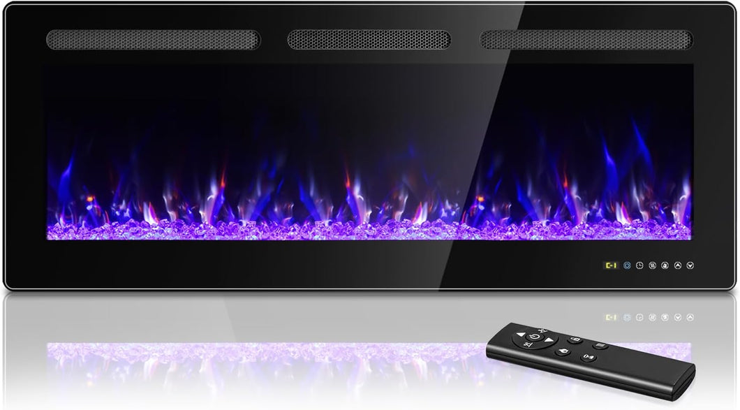 NEW 42 inch Electric Fireplace in-Wall Recessed and Wall Mounted with Remote Control, 1500/750W Fireplace Heater (59-97°F Thermostat) with 12 Adjustable Color, Timer, Touch Screen and Crystal
