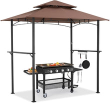 Cargar imagen en el visor de la galería, New 8&#39; x 5&#39; Outdoor Grill Gazebo Canopy, BBQ Canopy for Outdoor Grill, 2- Tier BBQ Grill Gazebo Shelter for Patio, Backyard and More (Brown)
