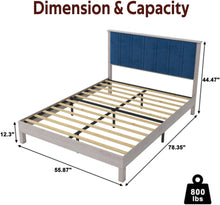 Load image into Gallery viewer, Full Bed Frame, Wood with Wood Headboard Bed Frame with upholstered headboard Wood Foundation with Wood Slat Support No Box Spring Needed Easy Assembly (Full)
