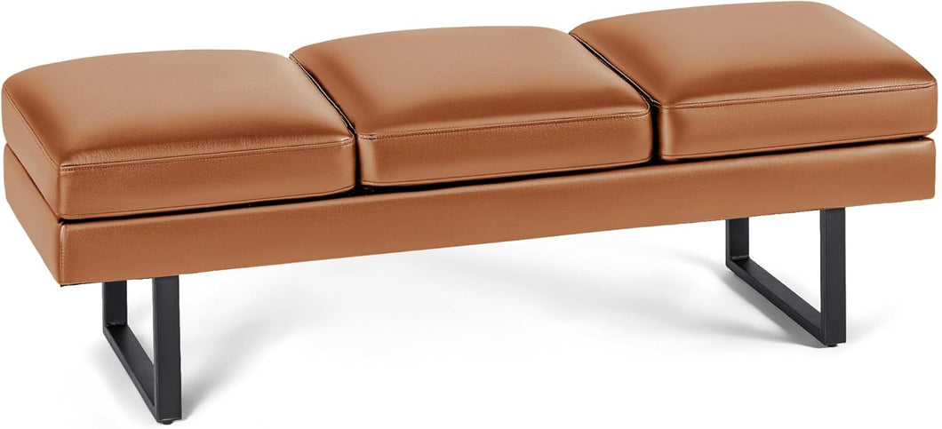 Furmax 59.6 Inches Waiting Room Chairs - 3 Seats Faux Leather Office Guest Chair - Conference Room Upholstered Reception Bench - Lobby Furniture for Salon and Shop, Brown