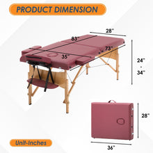 Load image into Gallery viewer, Portable Massage Table 28 Inch Wide Lash Bed Height Adjustable 2 Folding Spa Table with Non-Woven Bag for Spa Footmassage Facial CareSpa Tattoo(Burgundy)
