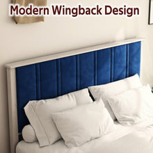 Load image into Gallery viewer, Queen Bed Frame, Wood with Wood Headboard Bed Frame with upholstered headboard Wood Foundation with Wood Slat Support No Box Spring Needed Easy Assembly (Queen)
