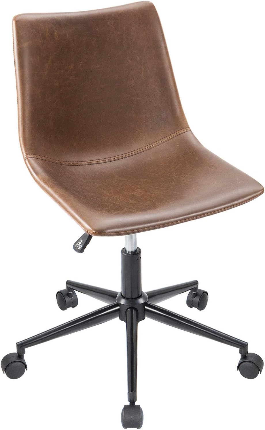 Mid Back Task Chair PU Leather Adjustable Swivel Office Chair Bucket Seat Armless Computer Chair Modern Low Back Desk Conference Chair
