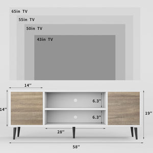 NEW TV Stand for 65 Inch TV, Modern Entertainment Center with Storage Cabinet and Open Shelves, TV Console Table Media Cabinet for Living Room, Bedroom and Office (White)