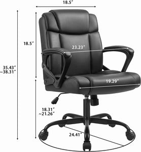 Mid Back Office Chair Computer Chair PU Leather Executive Desk Chair Swivel Chair with Padded Arms Back Support Weight Bearing