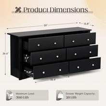 Load image into Gallery viewer, Black Dresser for Bedroom, 6 Wood Dresser Drawers, Wide Chest of Drawers, Storage Tower Unit, Modern Design for Bedroom, Living Room, Hallway, Entryway
