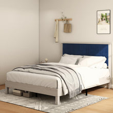 Load image into Gallery viewer, Full Bed Frame, Wood with Wood Headboard Bed Frame with upholstered headboard Wood Foundation with Wood Slat Support No Box Spring Needed Easy Assembly (Full)
