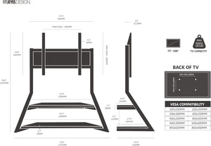 FITUEYES Design Large TV Floor Stand for 75 77 85 86 90 100 Inch TVs, Heavy Duty TV Stand Mount with Large Wood Entertainment Shelf, Modern Living Room Television Stands, Up to 187 lbs, Eiffel Series