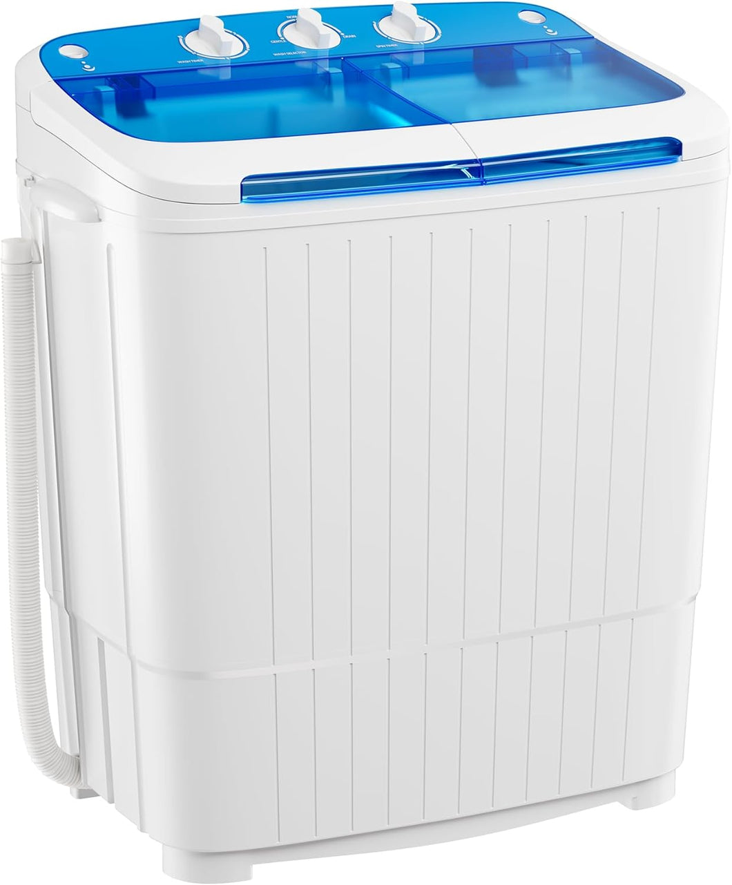 Portable Washing Machine with Longer Hose, 16lbs Twin Tub Washer Mini Compact Laundry Washing Machine with Drain Pump, Semi-automatic Washer Combo for Dorms, Apartments, Blue