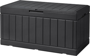 NEW 85 Gallon Deck Box Lockable Resin Outdoor Storage Box waterproof Outdoor Container for Patio Furniture Cushions, Pillow and Pool Toys (Black)