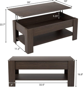 NEW Coffee Table, Lift Top Table with Storage Shelf and Hidden Compartment, Modern Style Table with Wooden Lift Tabletop for Living Room and Office (48 inch, Deep Brown)