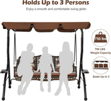 Cargar imagen en el visor de la galería, New 3-Seat Outdoor Patio Swing Chair, Large Converting Canopy Porch Swing Glider, Hammock Lounge Chair for Porch, Rattan Wicker Steel Frame Cushion &amp; Pillow, Brown
