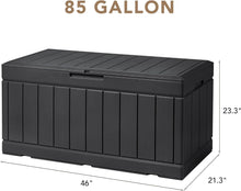 Load image into Gallery viewer, NEW 85 Gallon Deck Box Lockable Resin Outdoor Storage Box waterproof Outdoor Container for Patio Furniture Cushions, Pillow and Pool Toys (Black)

