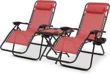 Cargar imagen en el visor de la galería, Zero Gravity Outdoor Lounge Chair Set of 2 with Side Table, 25&quot; Width Pool Lounge Lawn Chairs Reclining with Cup Holder, Outdoor Chaise for Beach Patio Backyard Outside, Dark Red
