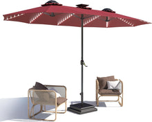 Cargar imagen en el visor de la galería, New 15ft Patio Umbrella with Solar Lights, Large Double Umbrella Outdoor, Rectangle Deck Umbrella with 156 PCS LED Lights and Crank Handle for Backyard Deck Pool Shade in Burgundy(1.9&quot; Pole) Visit the AECOJOY Store
