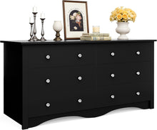 Load image into Gallery viewer, Black Dresser for Bedroom, 6 Wood Dresser Drawers, Wide Chest of Drawers, Storage Tower Unit, Modern Design for Bedroom, Living Room, Hallway, Entryway
