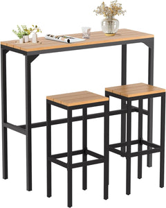 New 3-Piece Dining Table Set, 47" Kitchen Table & Chair Sets for 2 Pub Tables Bar Height Table w/ 2 Stools, Space Saving Design for Dining Room Living Room Kitchen