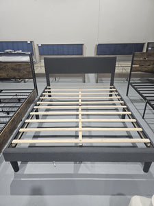 Queen Bed Frame with Adjustable Headboard, Upholstered Platform Bed with Wood Slats, Heavy Duty Mattress Foundation, No Box Spring Needed, Noise-Free,Dark Grey