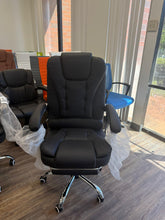 Cargar imagen en el visor de la galería, New High Back Ergonomic Executive Office Chair, With Vibration, PU Leather Computer Chair with Retractable Footrest, Lumbar Support, Padded Headrest and Armrest(Black)
