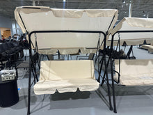 Cargar imagen en el visor de la galería, Patio Swing with Canopy Backyard Outdoor Swing Chair with Removable Cushions Adjustable Tilt Canopy Comfortable Armrests Stable Frame for Patio Garden Backyard (Beige)
