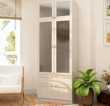 Cargar imagen en el visor de la galería, New Homsee Armoire Wardrobe Closet with Frosted Glass Doors, Hanging Bar &amp; 2 Drawers, Wooden Closet Storage Cabinet with Top Cabinet for Bedroom, Warm Grey
