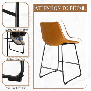 Bar Stools 24 Inches Counter Height Stools Set of 2, Dining Chairs, PU Leather Bar Chairs with Back, Modern Industrial Armless Stools for Kitchen Island, Bar, Pub (Brown)