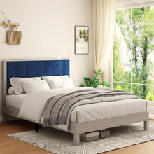 Load image into Gallery viewer, Queen Bed Frame, Wood with Wood Headboard Bed Frame with upholstered headboard Wood Foundation with Wood Slat Support No Box Spring Needed Easy Assembly (Queen)

