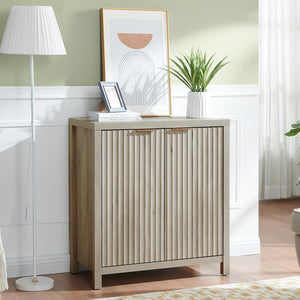 Oxford Storage Cabinet Fluted Sideboard Buffet with Adjustable Shelves, Modern Accent Console Cabinet for Living Room, Kitchen (Grey Oak)