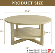 Load image into Gallery viewer, Round Coffee Table, 2-Tier Farmhouse Wooden Coffee Table with Storage Shelf, Circular Rustic Coffee Table for Living Room, Balcony and Office (Yellow)
