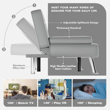 Cargar imagen en el visor de la galería, Faux Leather Futon Sofa Bed Futon Couch with Removable Armrests Adjustable Sleeper Sofa Bed with 2 Cup Holders for Living Room (PU Leather, Grey)
