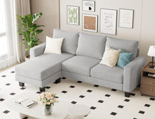 Cargar imagen en el visor de la galería, Sofa for Living Room, Couch with Convertible Chaise, 3 Seat L-Shaped Sofas, Comfy Fabric Couches for Apartment, Small Space, Pale Gray
