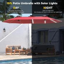 Cargar imagen en el visor de la galería, New 15ft Patio Umbrella with Solar Lights, Large Double Umbrella Outdoor, Rectangle Deck Umbrella with 156 PCS LED Lights and Crank Handle for Backyard Deck Pool Shade in Burgundy(1.9&quot; Pole) Visit the AECOJOY Store

